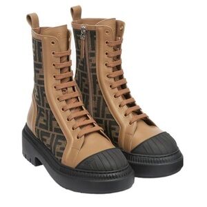 Fendi Tan and Black Combat Boots
